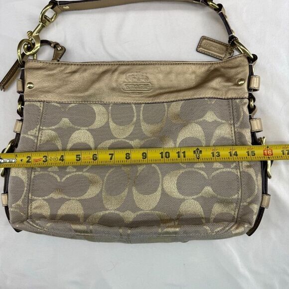 Coach Purse Gold Canvas Leather Jacquard Tote Hobo Shoulder Bag L0868-13500 - Picture 9 of 12